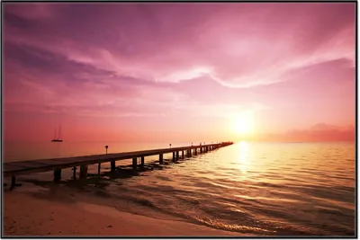 Produktbild von Wallario Wandbild Auf dem Weg zur Sonne  Steg am Meer, Größe: 61 x 91,50 cm, Poster mit schwarzem Aluminiumrahmen