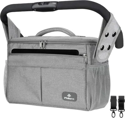 Image de PHILORN Organisateur de poussette avec porte-gobelet isolé et grande capacité, sac bébé