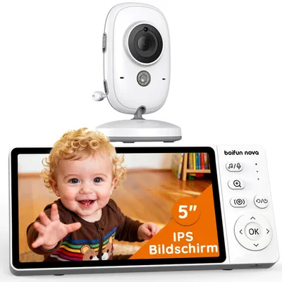Produktbild von Babyphone mit Kamera, 5", VOX, Temperaturüberwachung, Gegensprechfunktion, IR-Nachtsich, weiß