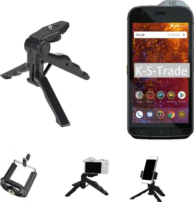 Produktbild von K-S-Trade Stativ Tisch-Ständer Dreibein Handy-Stativ Ständer kompatibel mit Caterpillar Cat S61 Mini-Stativ Smartphone Tripod Handy-Stativ aus