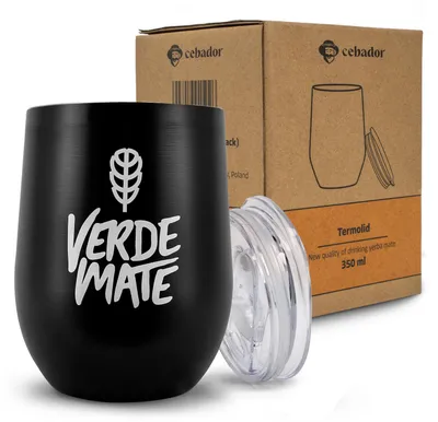 Produktbild von Cebador - TermoLid Mate Becher Schwarz Verde Mate 350ml - Edelstahl Mit Deckel Für Bombilla - Isoliert
