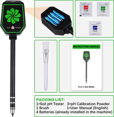 Obrázek produktu pro 8-v-1 Bluetooth měřič půdy – pH, EC, salinita, živiny, světlo, teplota a vlhkost pro přesnou péči o rostliny