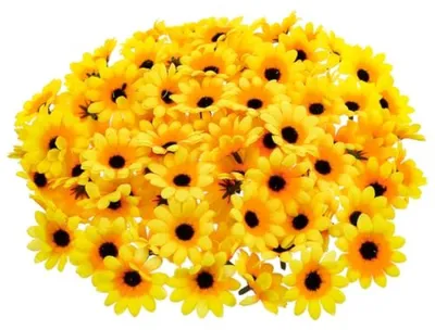 Produktbild von PromoHome® 100 Stück kleine Kunstsonnenblumen 4,5 cm - Deko-Blumenköpfe für Hochzeit, Party und Zuhause