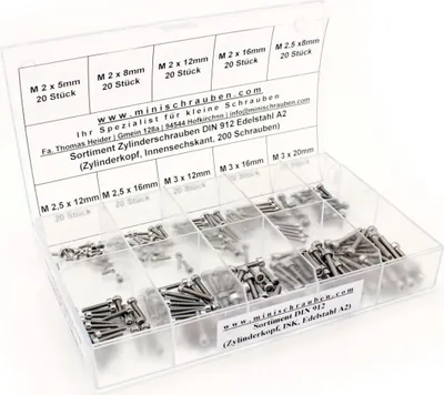 Produktbild von Sortiment Zylinderschrauben DIN 912 (Edelstahl A2, Innensechskant, 200 Schrauben)