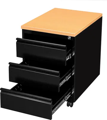 Produktbild von Stahl Büro Rollcontainer Bürocontainer 3Schubladen 62x46x59 Schwarz/Buche 505301