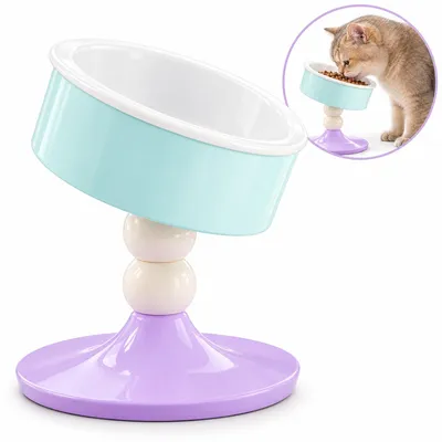 Produktbild von Futternapf Katze und Hund, erhöhter Keramiknapf mit verstellbarer Höhe und Neigung, 3 Höhenstufen, 0-20°, 360° drehbarer Napf