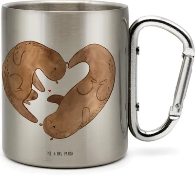 Produktbild von Mr. & Mrs. Panda Edelstahlbecher Otter Herz - Transparent - Geschenk, Hochzeitstag, Liebe, Verlobung, Karabiner Becher, Trinkbecher Edelstahl, Teetasse, Thermobecher