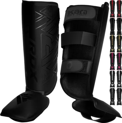 Produktbild von RDX Schienbeinschoner für Kickboxen, Muay Thai, MMA-Kämpfe und Trainingspolster, Maya Hide Leder KARA-Schaumstoffschutz für den Spann, Bein- und Fußschutz für Kampfsportarten, Sparring, BJJ und Boxausrüstung