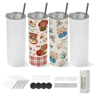 Produktbild von Sublimationsbecher Tumbler - 4er-Set 591 ml - Edelstahl - Doppelwandig Isoliert - Mit Deckel & Strohhalm - Sublimationsrohlinge - Zum Personalisieren