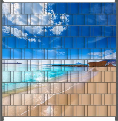 Produktbild von Wallario Zaunsichtschutz mit Motiv Traumstrand unter blauem Himmel für Ein- und Doppelstabmatten Zäune in der Größe 200 x 200 cm