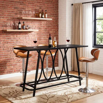 Produktbild von 160 cm Bartisch, Stehtisch mit robustem Metallgestell, moderne Hausbar im Industriestil für Küche, Esszimmer, Wohnzimmer, Schwarz Konsolentisch
