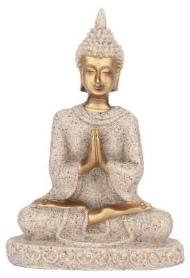 Boeddha-Figur aus Sandstein, 8 cm, sitzend, gold, Meditationsdeko