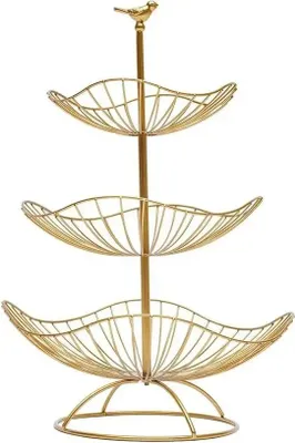 Zdjęcie produktu dla Stojak na owoce - 3-poziomowy kosz na owoce - Dekoracyjny - Tace 20 cm, 25 cm, 31 cm - Do kuchni i salonu - Złoty
