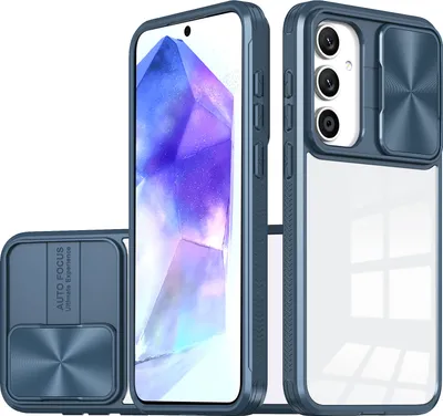 Immagine prodotto di Custodia per Samsung Galaxy A35 Custodia ibrida in TPU trasparente con cover fotocamera scorrevole blu