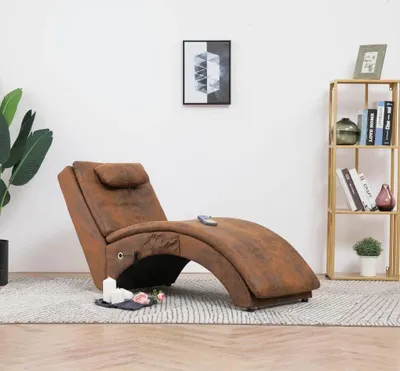 Produktbild von vidaXL Massage Chaise Longue mit Kissen Faux Suede Braun Stuhl Sonnenliege Sonnenliege