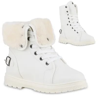 Produktbild von VAN HILL Damen Warm Gefütterte Sneaker High Bequeme Schnallen Schnür-Schuhe 840859, Farbe: Weiß, Größe: 39
