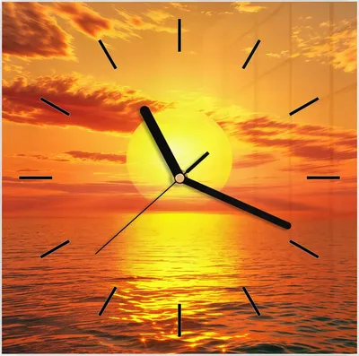 Produktbild von Wanduhr aus Glas mit Motiv Sonnenuntergang Meer- 30 x 30 cm - inkl. Aufhängesystem