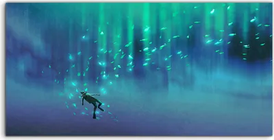 Produktbild von Coloray Acrylbild 100x50 Wandbild Acrylbilder Taucher und Unterwasserwelt Fische