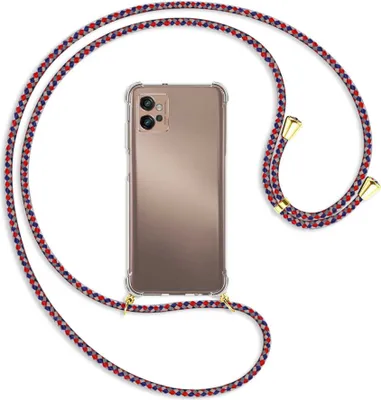 Produktbild von Handykette Backcover-Schutzhülle mit Band (Metall goldfarben) für Motorola Moto G32 (6.5'') - silber/blau/rot