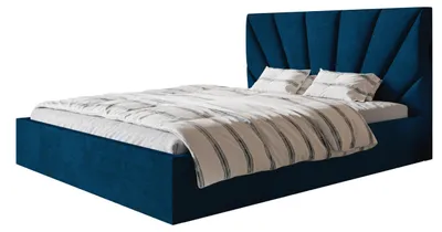Produktbild von AlpiMeble Bett 200x200 - Polsterbett mit Bettkasten und Metallrahmen - Modern Betten - Glatter Kronos-Stoff - Kollektion Denver, Blau