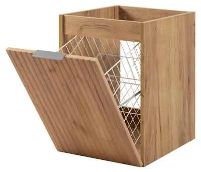 Image de Meuble de salle de bains avec panier à linge, chêne Craft, 40 x 57 x 46 cm, poignées argentées