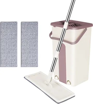 Produktbild von Flachmopp Set Wischmop Set Bodenwischer Mopp Mop Reinigungssystem mit 2 Wischbezügen Braun