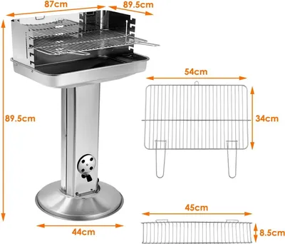 Produktbild von Holzkohlegrill für draußen - Säulengrill aus Edelstahl - Wetterfest - Höhenverstellbarer Grillrost - Piezozündung - Verchromter Rost - Typ 1