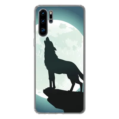 Produktbild von MuchoWow® Handyhülle Schutzhülle Hülle für Huawei P30 Pro Wolf - Mond - Stein Silikon Softcase Handy Hülle - Schutzdeckel