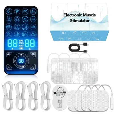 Produktbild von TENS Gerät EMS Massagegerät, 16 Modi 36 Intensitätsstufen, wiederaufladbar, Muskelentspannung & Schmerzrelief für Rücken, Nacken & Beine, 8 Pflaster
