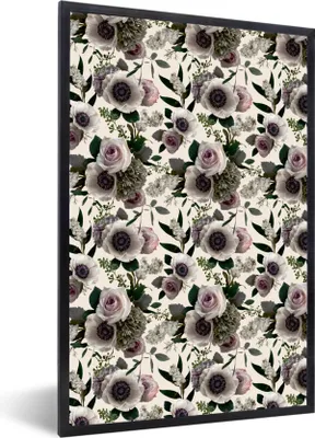 Produktbild von MuchoWow® MuchoWow® Gerahmtes Poster Blumen - Muster - Anemone 20x30 cm - Poster mit zchwarzem Bilderrahmen - Drucken - Bilder Poster im Rahmen