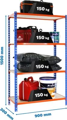 Obrázok produktu pre Kovové regály MADERCLICK 4/300 1500 BLUE/LARANJA/MADEIRA