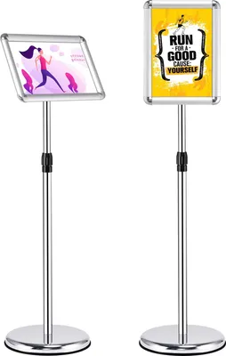 Produktbild von GOPLUS Infoständer höhenverstellbar, drehbarer Plakatständer DIN A4, Präsentationsständer aus Aluminium für Plakate (A4 - 2 Stück, Silber)