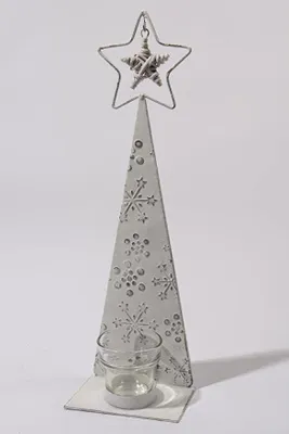 Produktbild von Teelichthalter Weihnachtsbaum Metall silber H.40cm