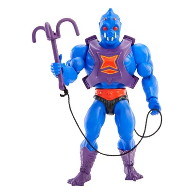 A blue action figure with purple armor and accessories, standing against a white background.