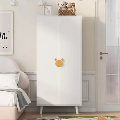 Obrázek produktu pro Šatní skříň Flieks se 2 dvířky, komoda, šatní skříň s věšákem a úložnými prostory, rozměry 70x55x170 cm, bílá barva