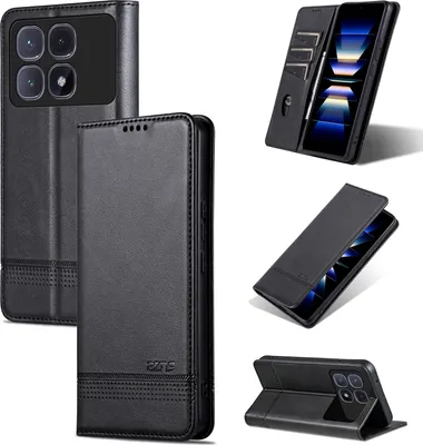 Obrázek produktu pro Kožené pouzdro pro Xiaomi Redmi K70 Ultra, skládací peněženkové pouzdro s magnetickým uzávěrem a stojánkem černé