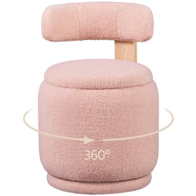 Produktbild von Yaheetech Sitzhocker mit 27 L Stauraum, 360° drehbar Schminkhocker mit Rückenlehne, weicher Teddystoff, Rosa