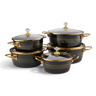 Produktbild von MASTERPAN | Set mit 5 Töpfen mit Deckel 20 / 22 / 24 / 26 / 28 cm emaillierte Töpfe Kohlenstoffstahl, Induktion, Topf mit Deckel, hohe Qualität MP2670