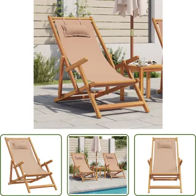 Immagine prodotto di The Living Store Sedia da spiaggia pieghevole taupe in legno massiccio eucalipto e tessuto