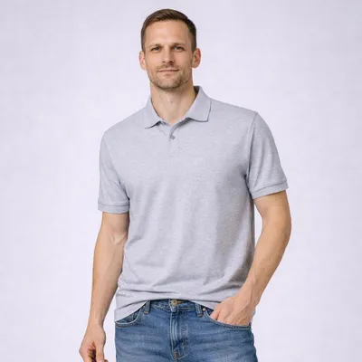 Produktbild von Herren Poloshirt heather grey Gr. M : M : silbergrau : 100% Baumwolle