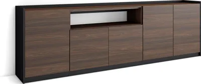 Produktbild von Sideboard, Highboard, 260x37x80cm, 5 Türen, Wohnzimmer, Küche, Dunkler Eiche und Schwarz