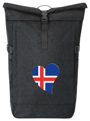 Produktbild von Huuraa Kurierrucksack Island Flagge Herz 30-44 Liter Black Melange Fairtrade Rolltop Rucksack Geschenkidee