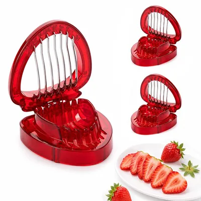 Produktbild von Obstschneider Edelstahl 3 Stück, Erdbeer Schneider mit scharfen Klingen, Fruchtschneider für Erdbeeren, Kiwi, Desserts, Kuchen und Salate
