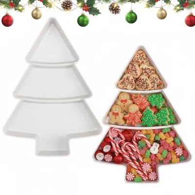 Snacktablett Tannenbaumform, 3-geteilt, Kunststoff, weiß
