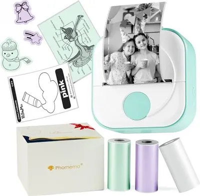 Produktbild von PHOMEMO Q02 MINI -Drucker, winzige Druckerstudie, Notizen, Bilder, Fotos, Tagebücher, DIY, Aufkleber kompatibler Telefon und Tablet, Mobile 3 Rolls Pa
