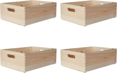 Zdjęcie produktu dla Creative Deco 4x XL Duża Drewniana Skrzynia z uchwytami | 40 x 30 x 13 cm (+/- 1 cm) | Biała| Idealna na dokumenty, zabawki i narzędzia | 4 sztuki