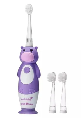 Immagine prodotto di Spazzolino elettrico per bambini Brush Baby WildOnes - Design ippopotamo + 2 testine di ricambio