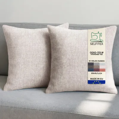 Produktbild von Selfitex 2er Set Sofakissen 50x50 cm, inkl. Füllkissen, gewebter Canvas Stoff, matte & strukturierte Oberfläche, weiche Polyester-Füllung (Sand)