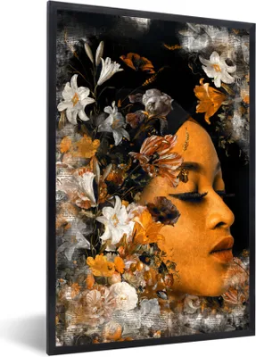 Produktbild von MuchoWow® MuchoWow® Gerahmtes Poster Frau - Gold - Natur 40x60 cm - Poster mit zchwarzem Bilderrahmen - Papierdruck - Wandbilder