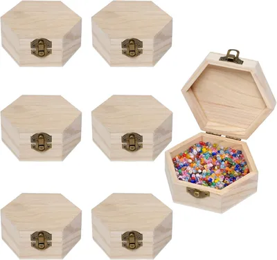 Image de Boîte de rangement en bois, dimensions 11,5 x 10 x 5 cm, lot de 6, hexagonale, pour bijoux